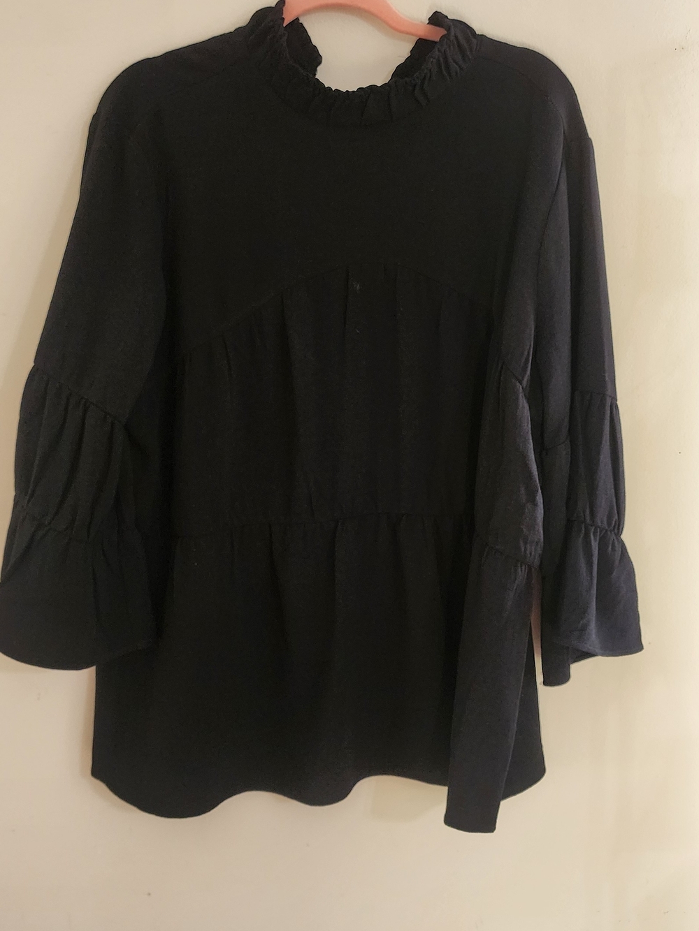 Black Ruffled Neck Tiered Peasant Blouse